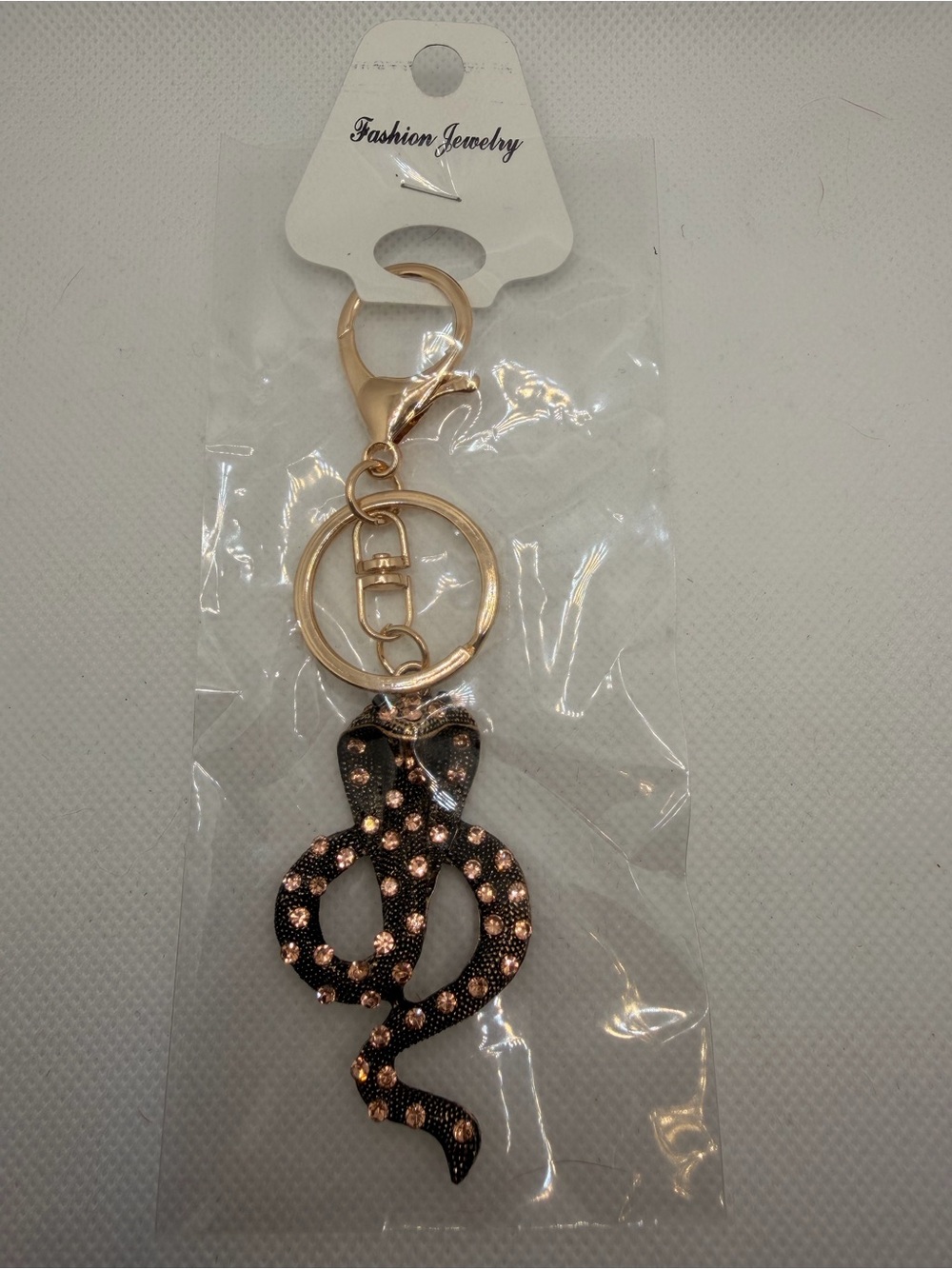 Gold-Tone Rhinestone Cobra Snake Keychain Bag Charm NWT